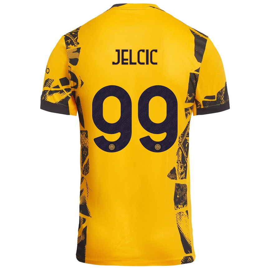 Niño Fútbol Camiseta Maja Jelčić #99 Dorado Negro Equipación Tercera 2024/25 Perú