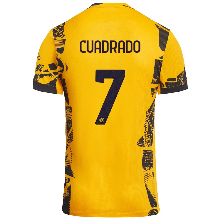 Niño Fútbol Camiseta Juan Cuadrado #7 Dorado Negro Equipación Tercera 2024/25 Perú