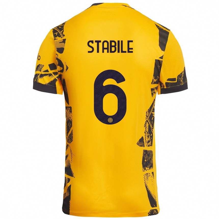 Niño Fútbol Camiseta Giacomo Stabile #6 Dorado Negro Equipación Tercera 2024/25 Perú