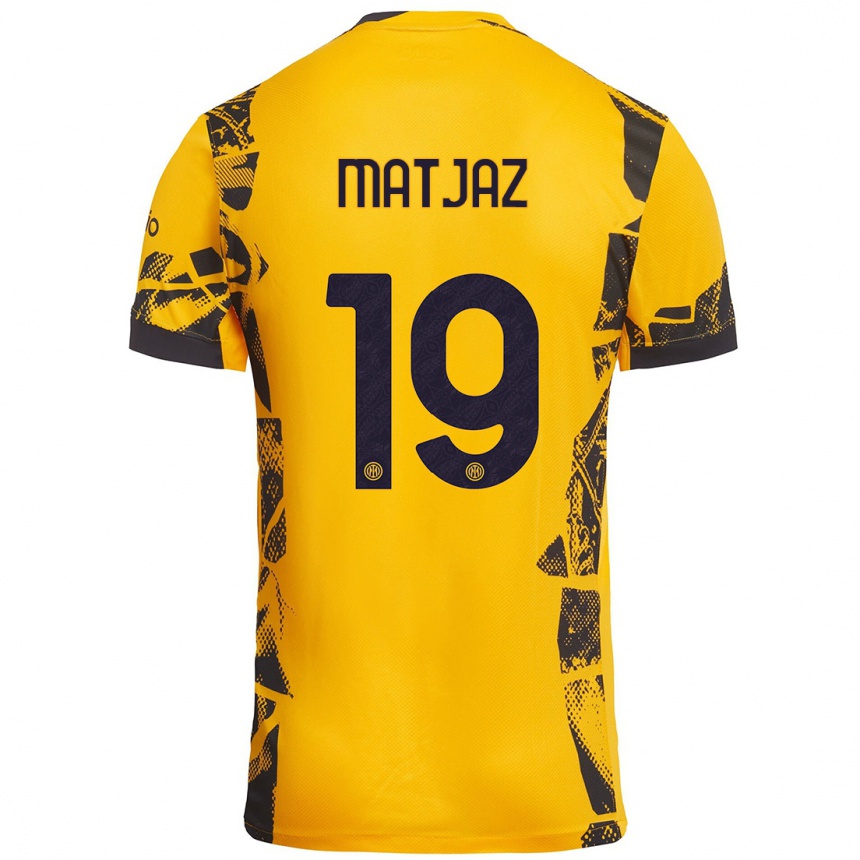 Niño Fútbol Camiseta Samo Matjaz #19 Dorado Negro Equipación Tercera 2024/25 Perú