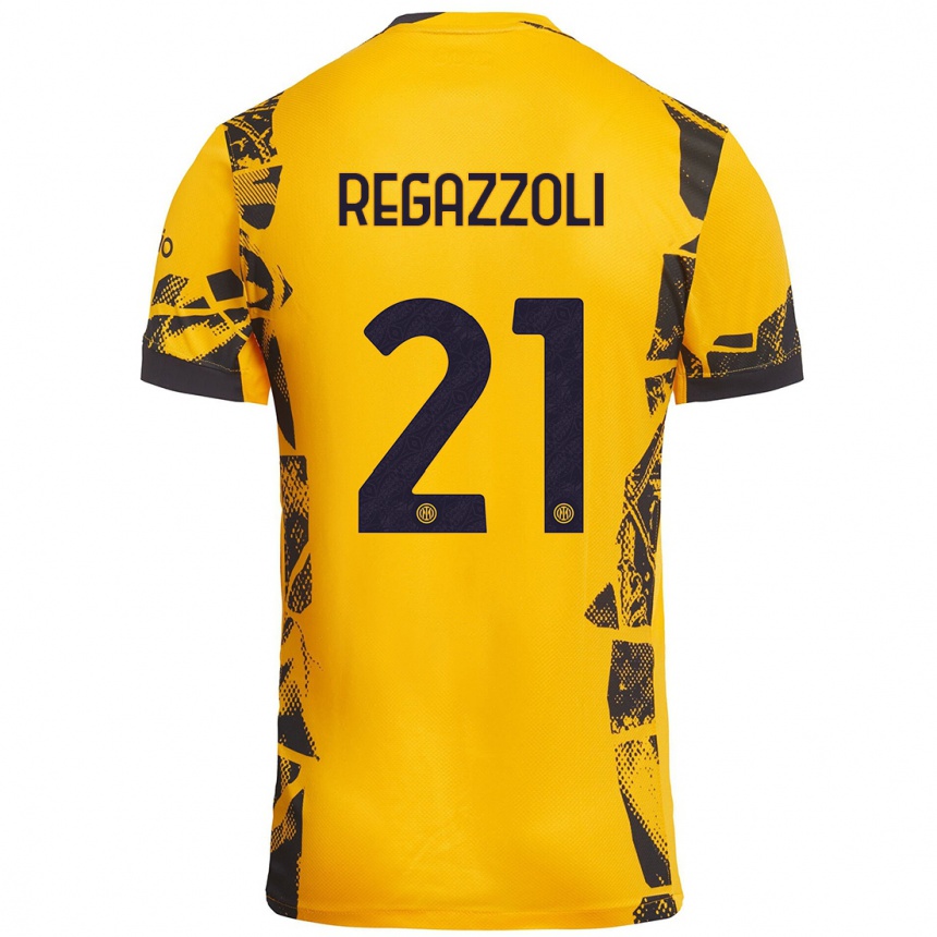 Niño Fútbol Camiseta Alice Regazzoli #21 Dorado Negro Equipación Tercera 2024/25 Perú