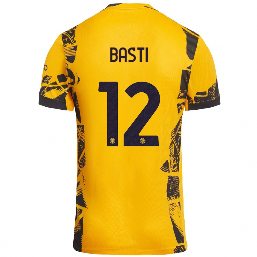 Niño Fútbol Camiseta Matteo Basti #12 Dorado Negro Equipación Tercera 2024/25 Perú