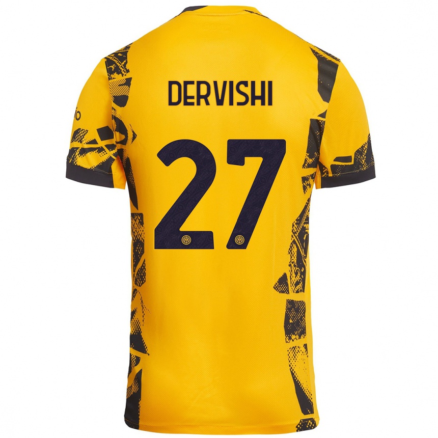 Niño Fútbol Camiseta Kristian Dervishi #27 Dorado Negro Equipación Tercera 2024/25 Perú