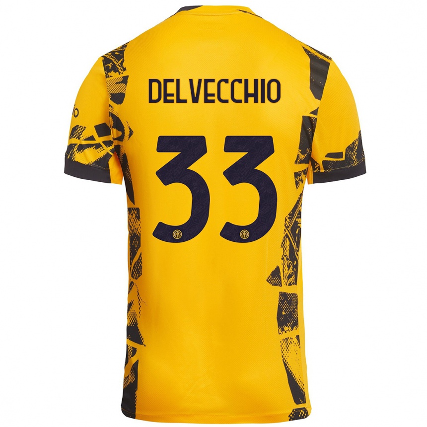 Niño Fútbol Camiseta Gabriele Delvecchio #33 Dorado Negro Equipación Tercera 2024/25 Perú