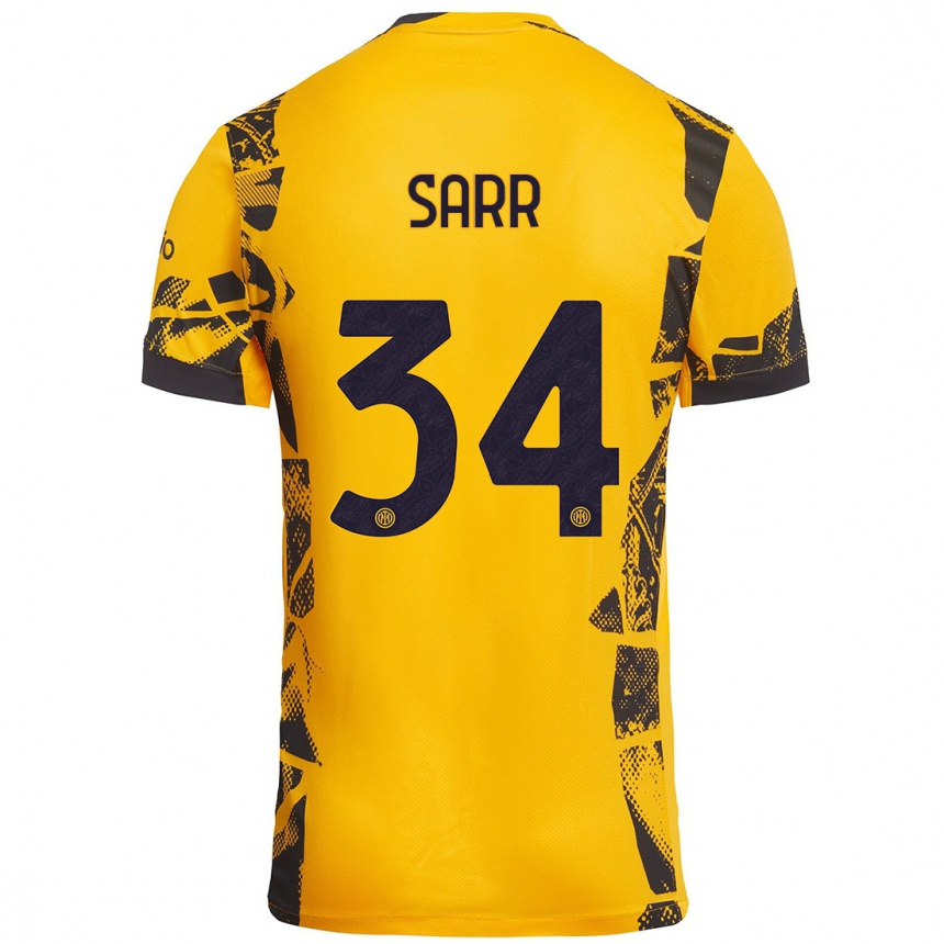 Niño Fútbol Camiseta Amadou Sarr #34 Dorado Negro Equipación Tercera 2024/25 Perú