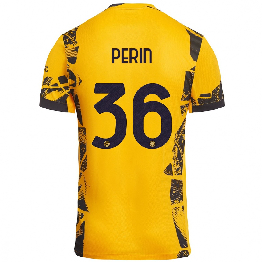 Niño Fútbol Camiseta Nicolo Perin #36 Dorado Negro Equipación Tercera 2024/25 Perú