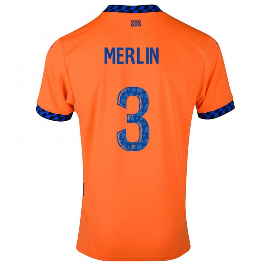 Niño Fútbol Camiseta Quentin Merlin #3 Naranja Azul Oscuro Equipación Tercera 2024/25 Perú