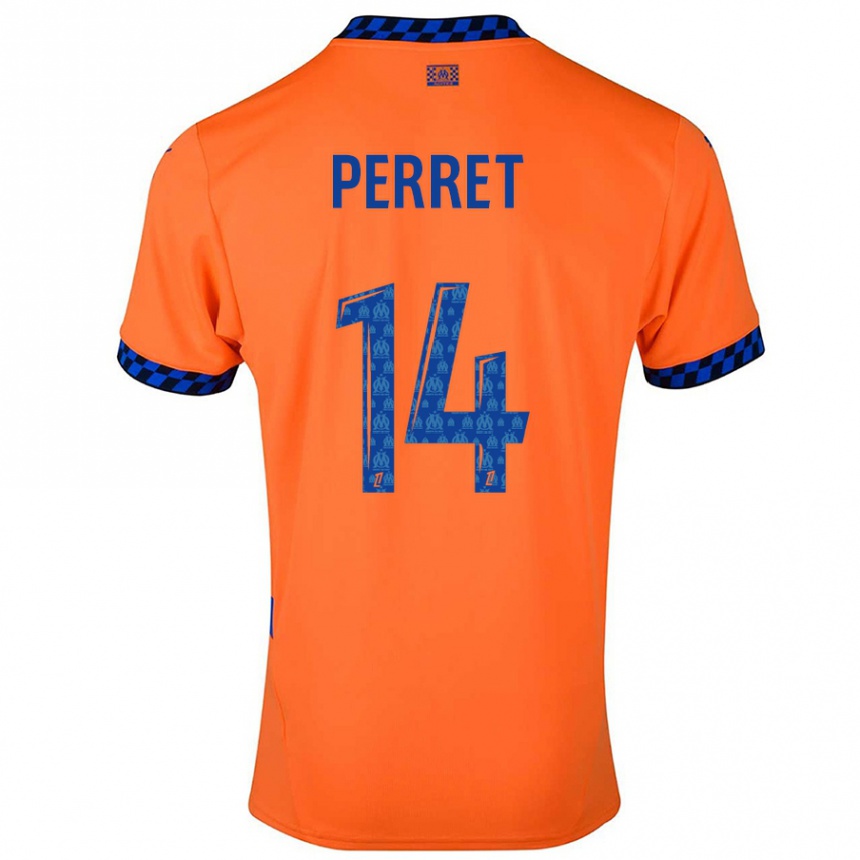 Niño Fútbol Camiseta Jenny Perret #14 Naranja Azul Oscuro Equipación Tercera 2024/25 Perú