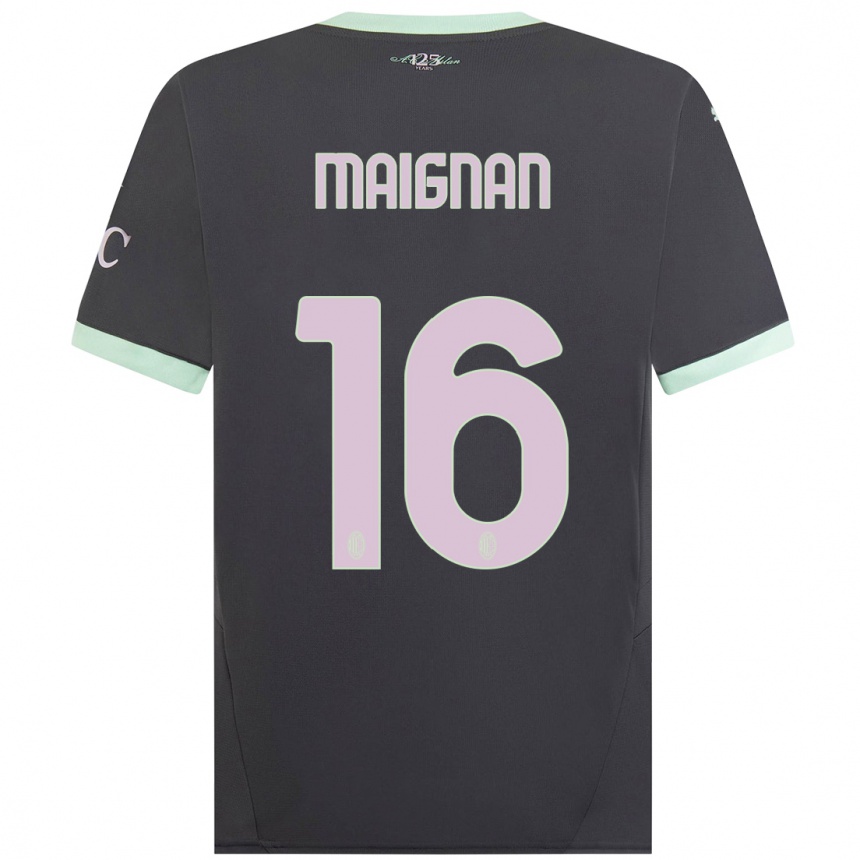 Niño Fútbol Camiseta Mike Maignan #16 Gris Equipación Tercera 2024/25 Perú