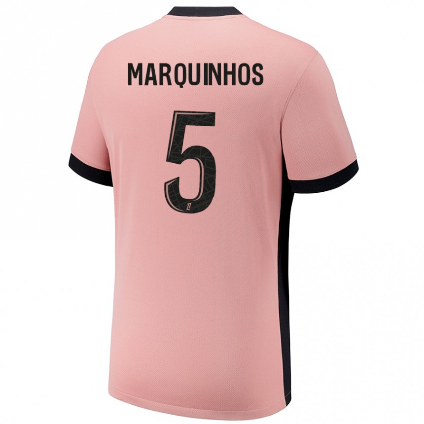 Niño Fútbol Camiseta Marquinhos #5 Rosa Óxido Equipación Tercera 2024/25 Perú