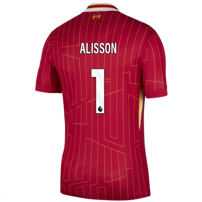 Hombre Fútbol Camiseta Alisson #1 Rojo Amarillo Blanco 1ª Equipación 2024/25 Perú