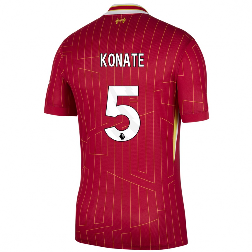 Hombre Fútbol Camiseta Ibrahima Konate #5 Rojo Amarillo Blanco 1ª Equipación 2024/25 Perú