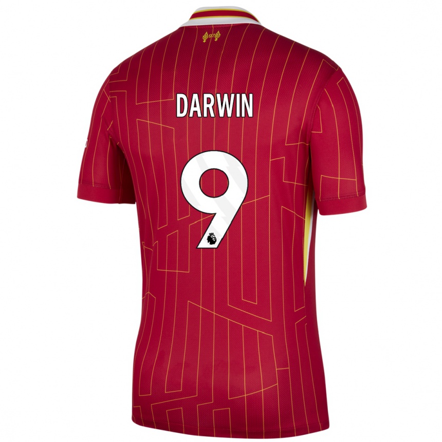 Hombre Fútbol Camiseta Darwin Nunez #9 Rojo Amarillo Blanco 1ª Equipación 2024/25 Perú