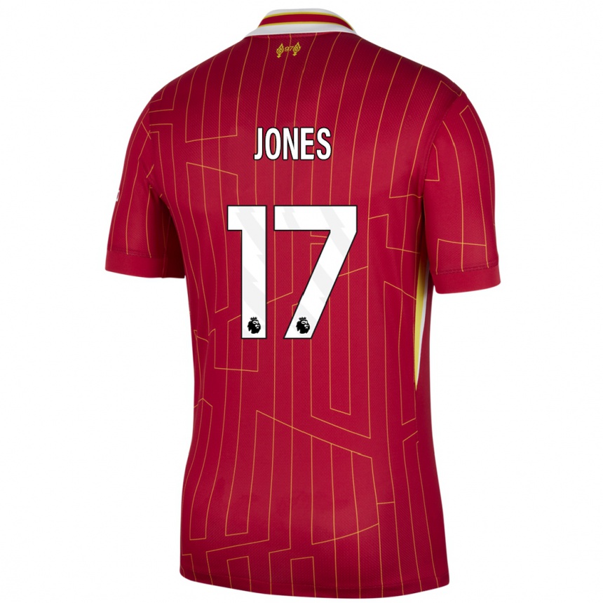 Hombre Fútbol Camiseta Curtis Jones #17 Rojo Amarillo Blanco 1ª Equipación 2024/25 Perú