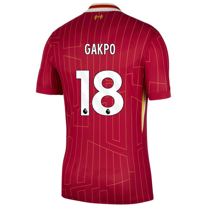 Hombre Fútbol Camiseta Cody Gakpo #18 Rojo Amarillo Blanco 1ª Equipación 2024/25 Perú