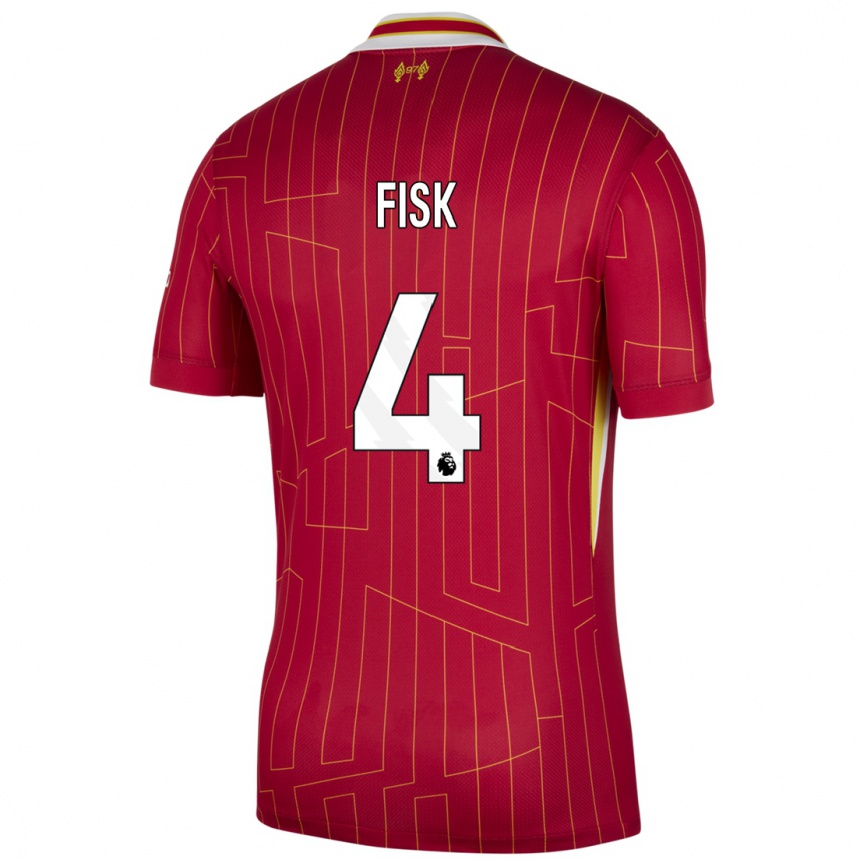 Hombre Fútbol Camiseta Grace Fisk #4 Rojo Amarillo Blanco 1ª Equipación 2024/25 Perú