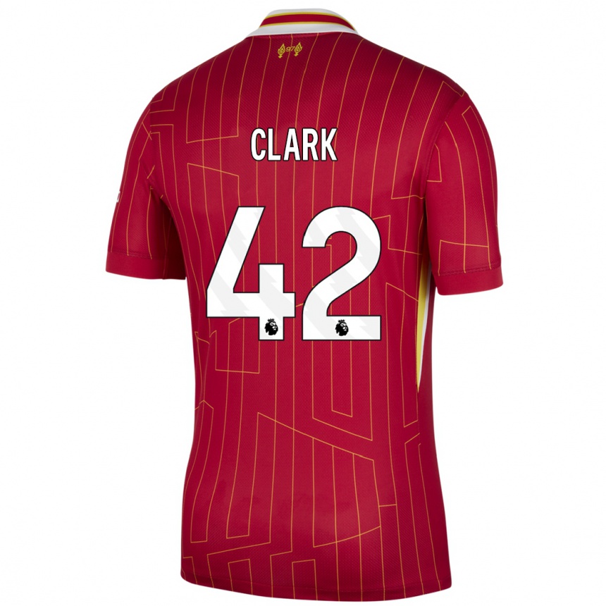 Hombre Fútbol Camiseta Bobby Clark #42 Rojo Amarillo Blanco 1ª Equipación 2024/25 Perú