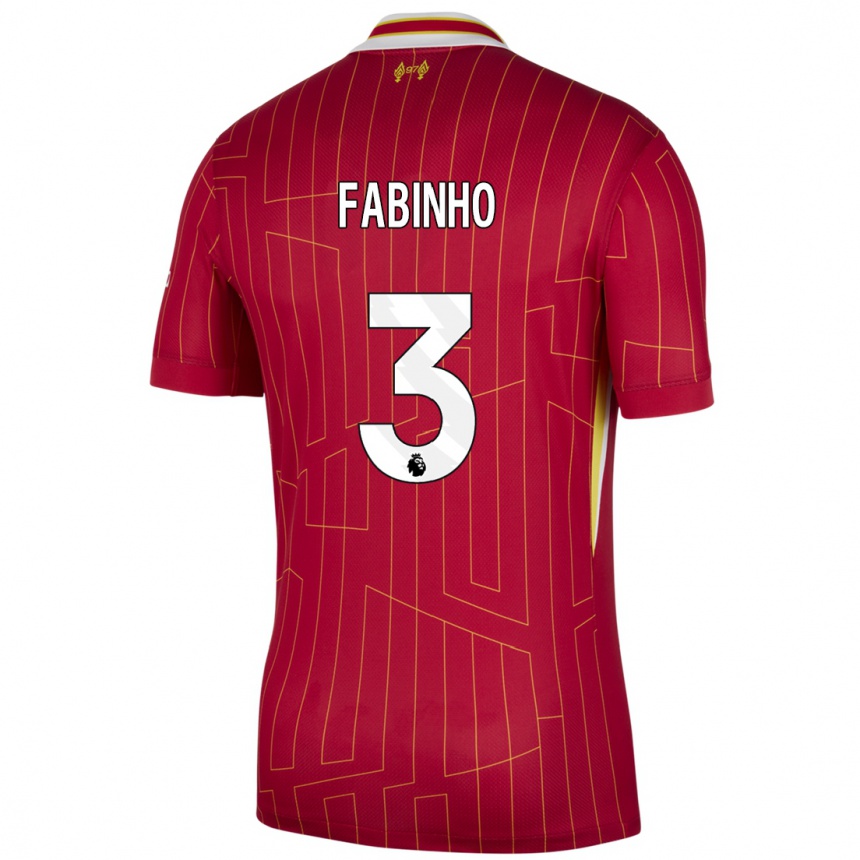 Hombre Fútbol Camiseta Fabinho #3 Rojo Amarillo Blanco 1ª Equipación 2024/25 Perú