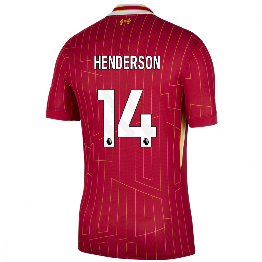 Hombre Fútbol Camiseta Henderson #14 Rojo Amarillo Blanco 1ª Equipación 2024/25 Perú