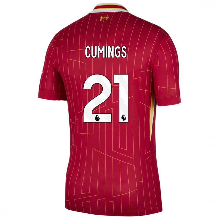 Hombre Fútbol Camiseta Eartha Cumings #21 Rojo Amarillo Blanco 1ª Equipación 2024/25 Perú