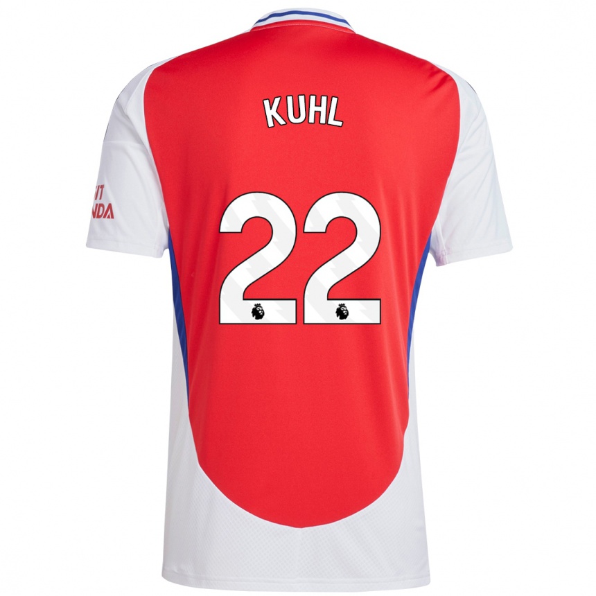 Hombre Fútbol Camiseta Kathrine Møller Kühl #22 Rojo Blanco 1ª Equipación 2024/25 Perú