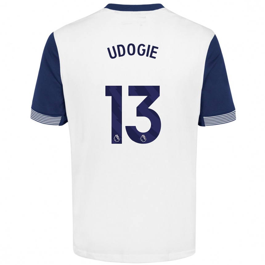 Hombre Fútbol Camiseta Destiny Udogie #13 Blanco Azul 1ª Equipación 2024/25 Perú