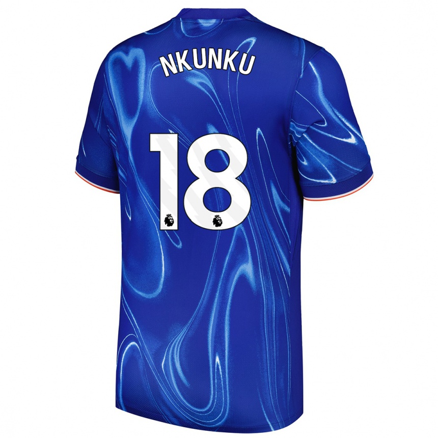 Hombre Fútbol Camiseta Christopher Nkunku #18 Azul Blanco 1ª Equipación 2024/25 Perú