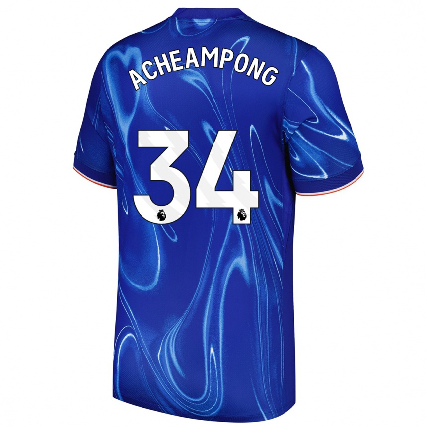 Hombre Fútbol Camiseta Josh Acheampong #34 Azul Blanco 1ª Equipación 2024/25 Perú