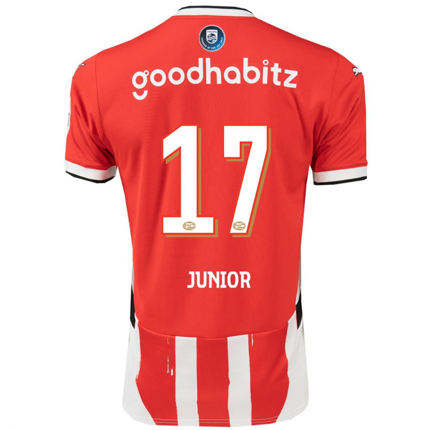 Hombre Fútbol Camiseta Mauro Junior #17 Rojo Blanco 1ª Equipación 2024/25 Perú