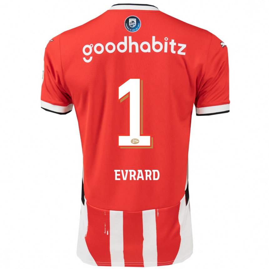 Hombre Fútbol Camiseta Nicky Evrard #1 Rojo Blanco 1ª Equipación 2024/25 Perú