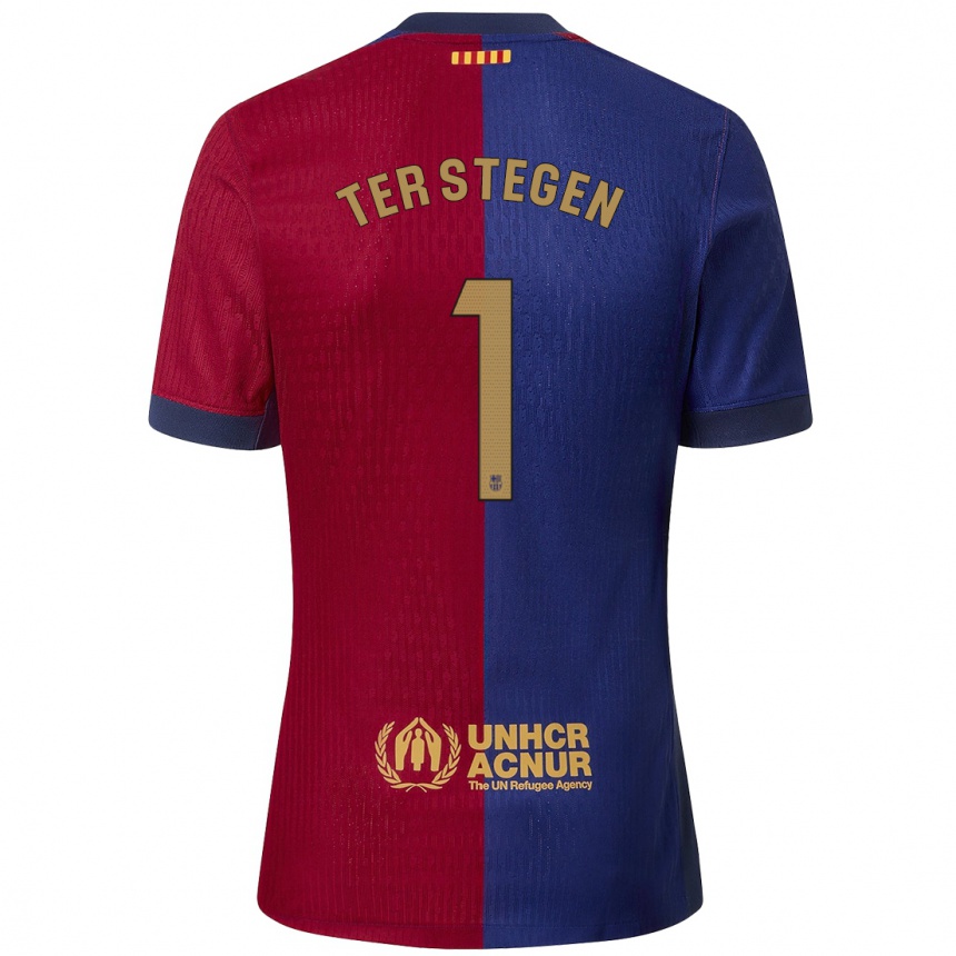 Hombre Fútbol Camiseta Marc-Andre Ter Stegen #1 Azul Rojo 1ª Equipación 2024/25 Perú