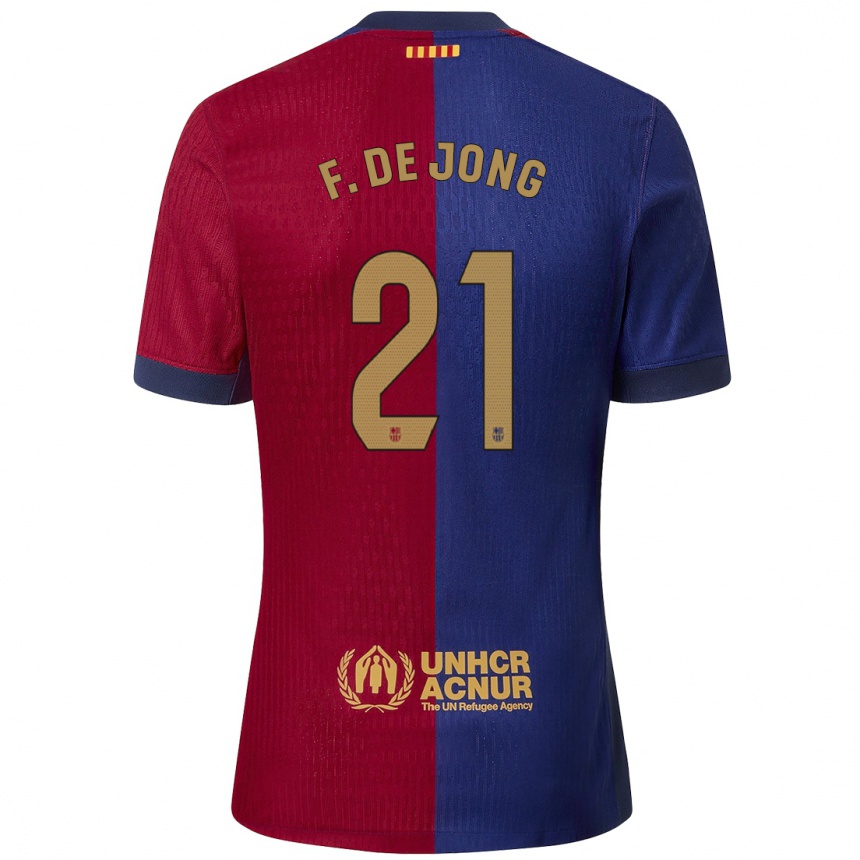 Hombre Fútbol Camiseta Frenkie De Jong #21 Azul Rojo 1ª Equipación 2024/25 Perú