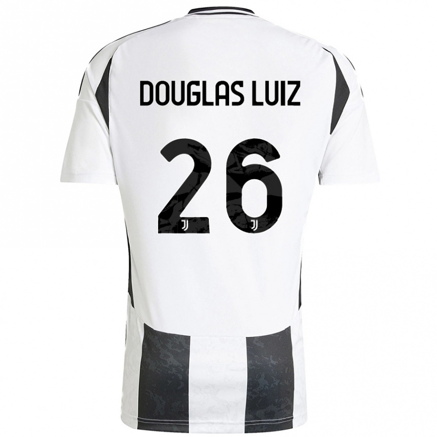 Hombre Fútbol Camiseta Douglas Luiz #26 Blanco Negro 1ª Equipación 2024/25 Perú