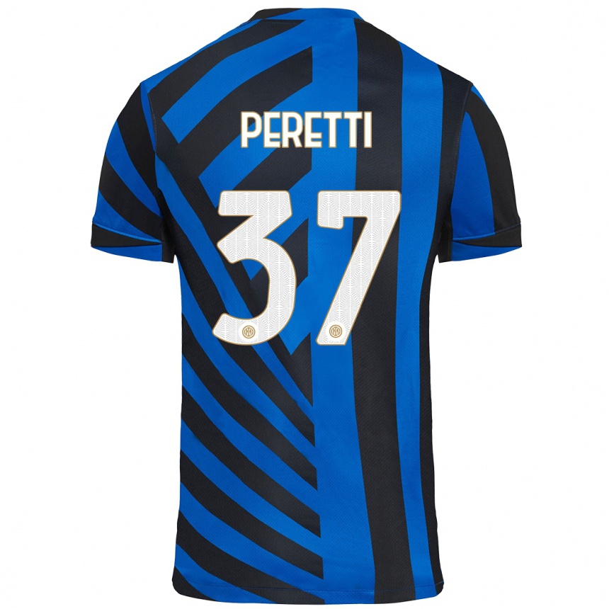 Hombre Fútbol Camiseta Lorenzo Peretti #37 Azul Negro 1ª Equipación 2024/25 Perú