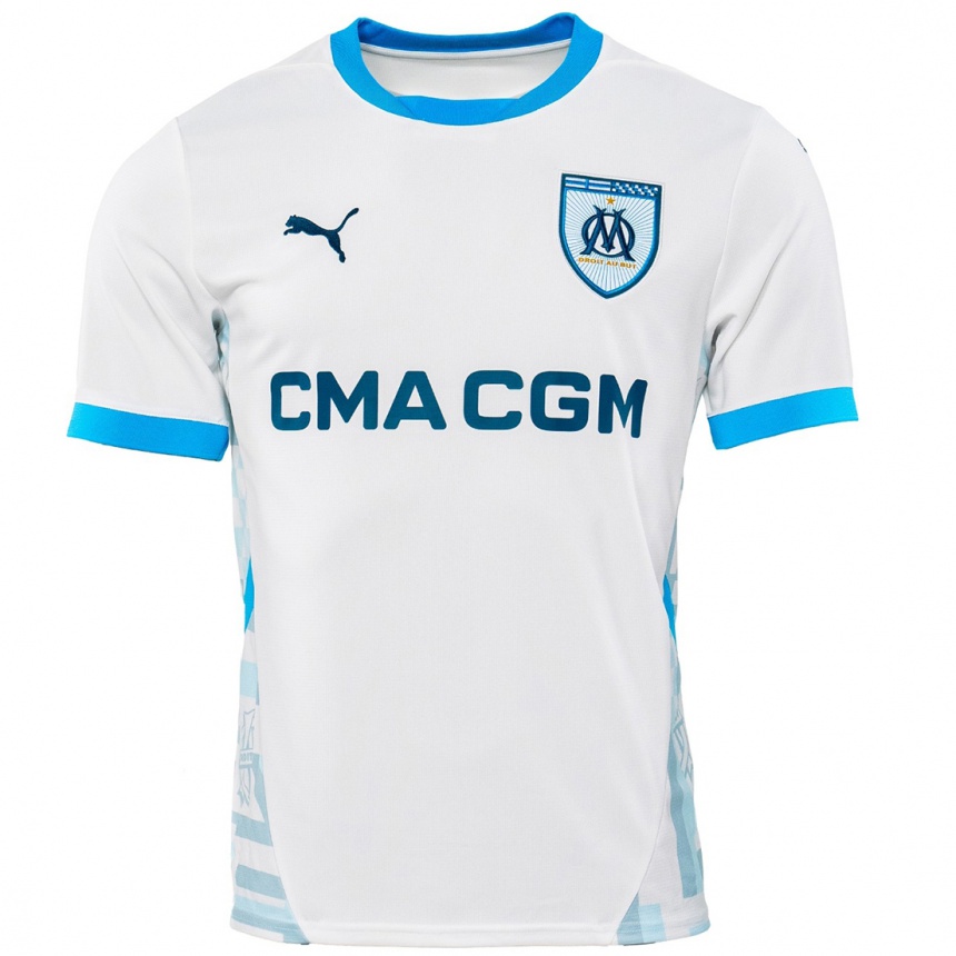 Hombre Fútbol Camiseta Mason Greenwood #10 Blanco Azul Cielo 1ª Equipación 2024/25 Perú