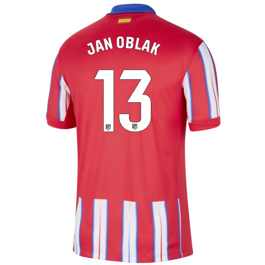 Hombre Fútbol Camiseta Jan Oblak #13 Rojo Blanco Azul 1ª Equipación 2024/25 Perú