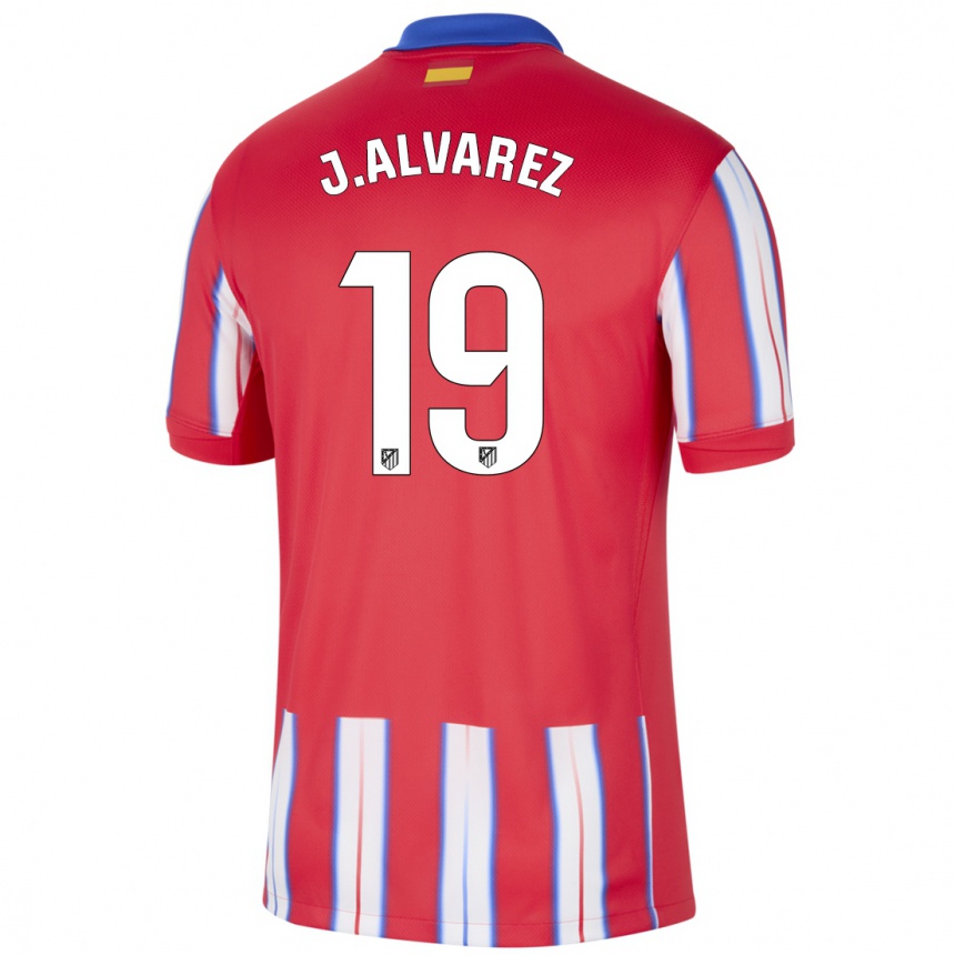 Hombre Fútbol Camiseta Julian Alvarez #19 Rojo Blanco Azul 1ª Equipación 2024/25 Perú