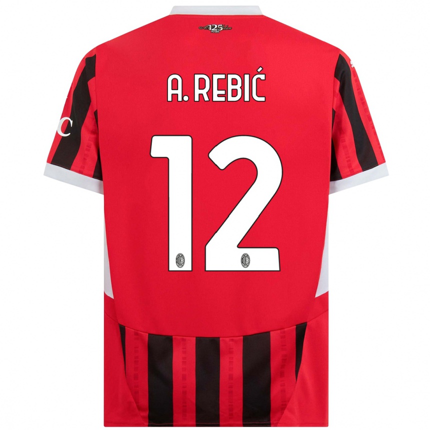 Hombre Fútbol Camiseta Ante Rebic #12 Rojo Negro 1ª Equipación 2024/25 Perú