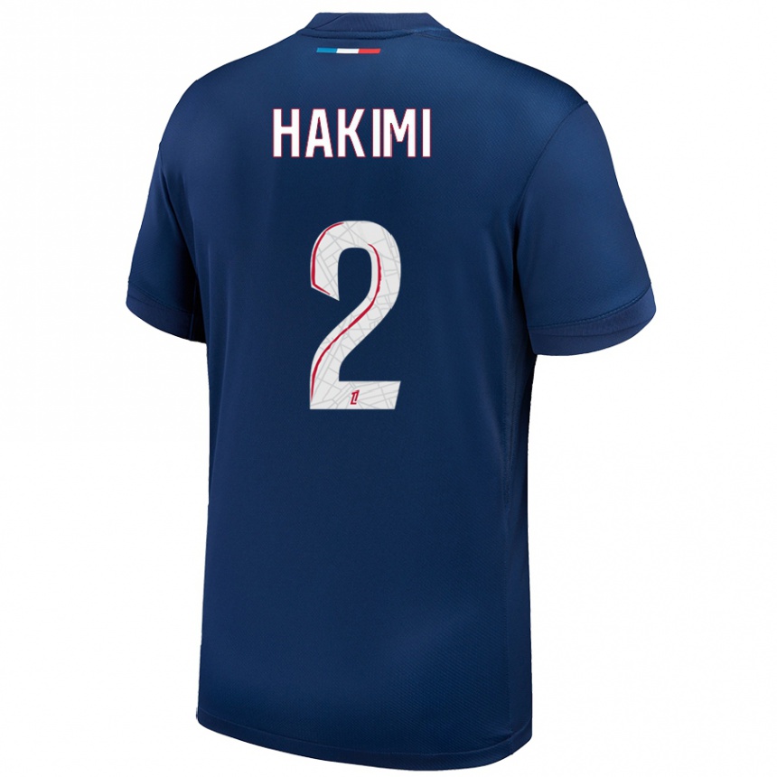 Hombre Fútbol Camiseta Achraf Hakimi #2 Azul Marino Blanco 1ª Equipación 2024/25 Perú