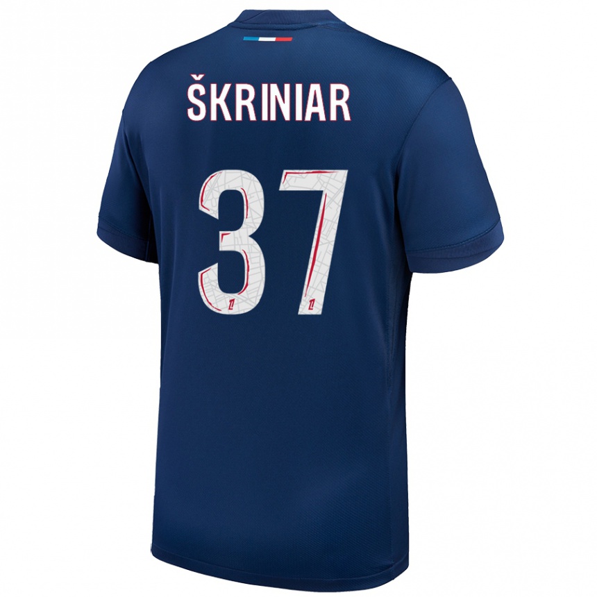 Hombre Fútbol Camiseta Milan Skriniar #37 Azul Marino Blanco 1ª Equipación 2024/25 Perú