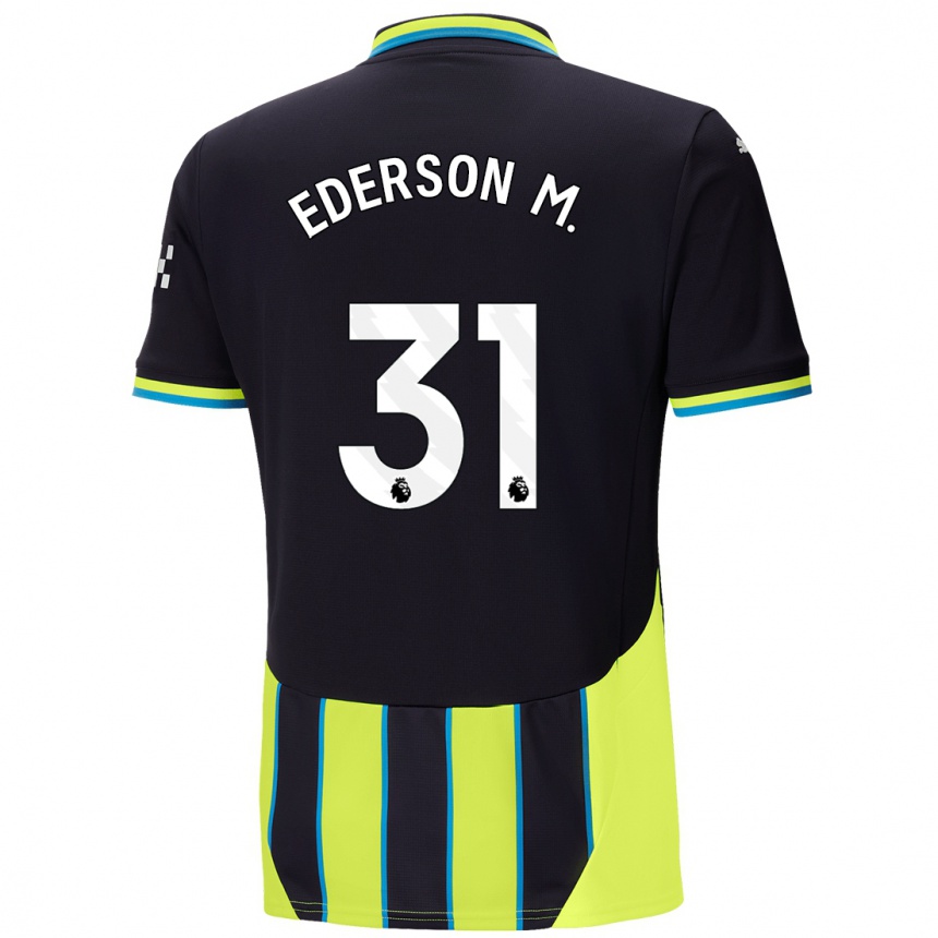 Hombre Fútbol Camiseta Ederson Moraes #31 Azul Amarillo 2ª Equipación 2024/25 Perú