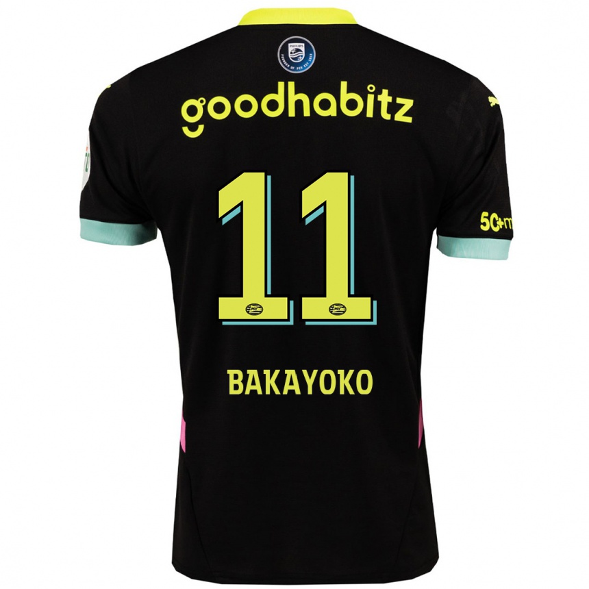 Hombre Fútbol Camiseta Johan Bakayoko #11 Negro Amarillo 2ª Equipación 2024/25 Perú