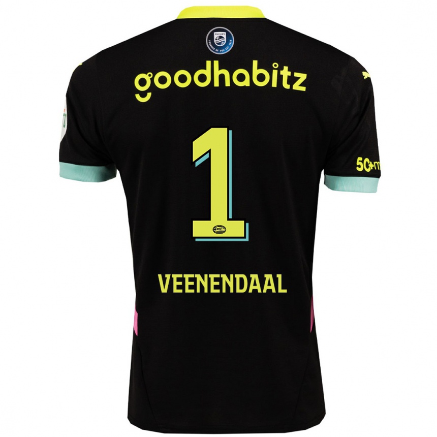 Hombre Fútbol Camiseta Sari Van Veenendaal #1 Negro Amarillo 2ª Equipación 2024/25 Perú