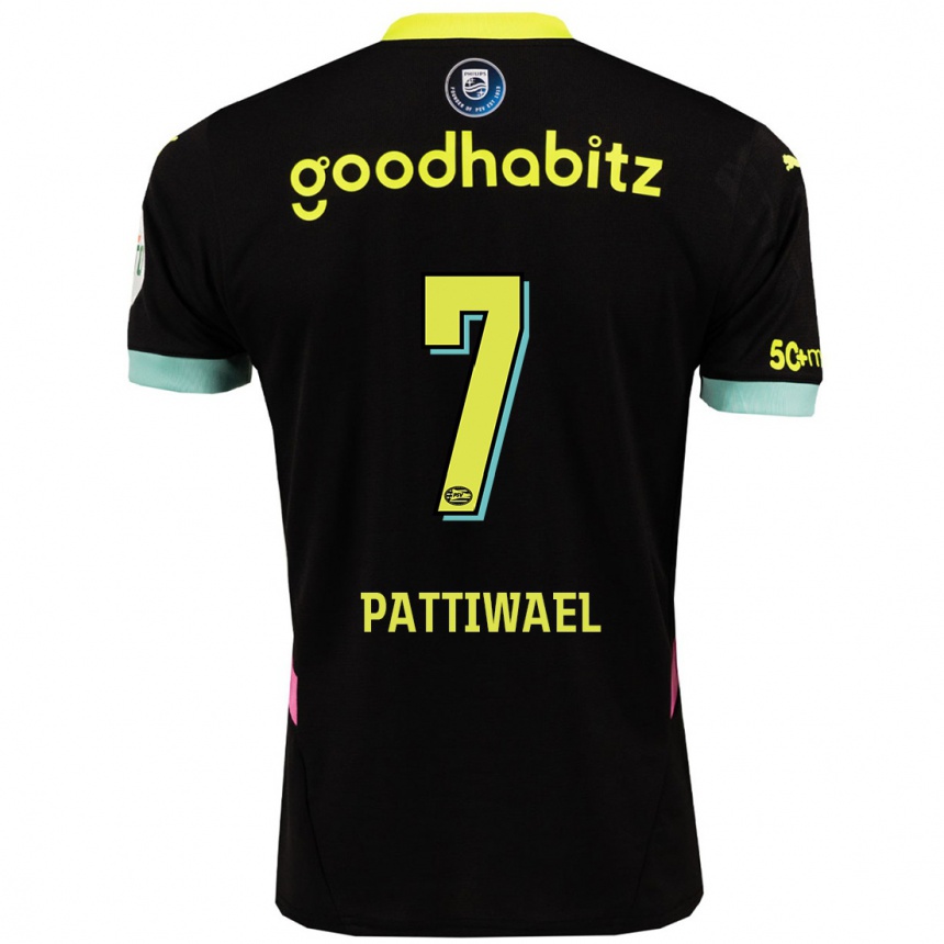 Hombre Fútbol Camiseta Naomi Pattiwael #7 Negro Amarillo 2ª Equipación 2024/25 Perú