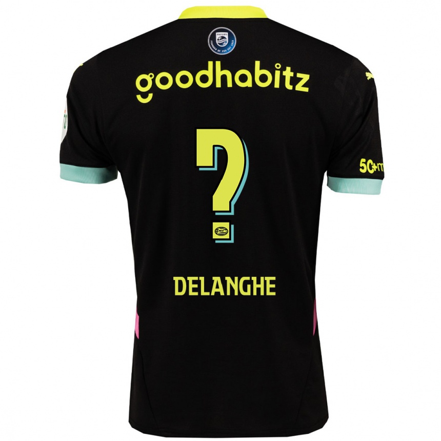 Hombre Fútbol Camiseta Maxime Delanghe #0 Negro Amarillo 2ª Equipación 2024/25 Perú