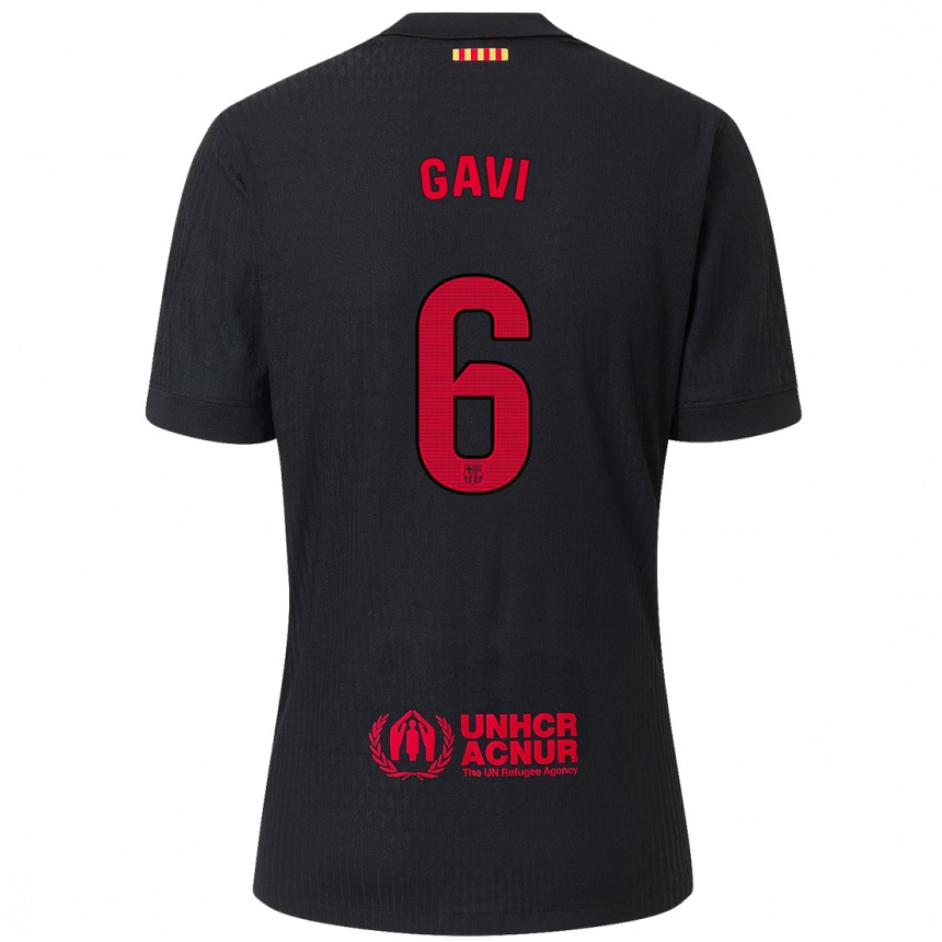 Hombre Fútbol Camiseta Gavi #6 Negro Rojo 2ª Equipación 2024/25 Perú