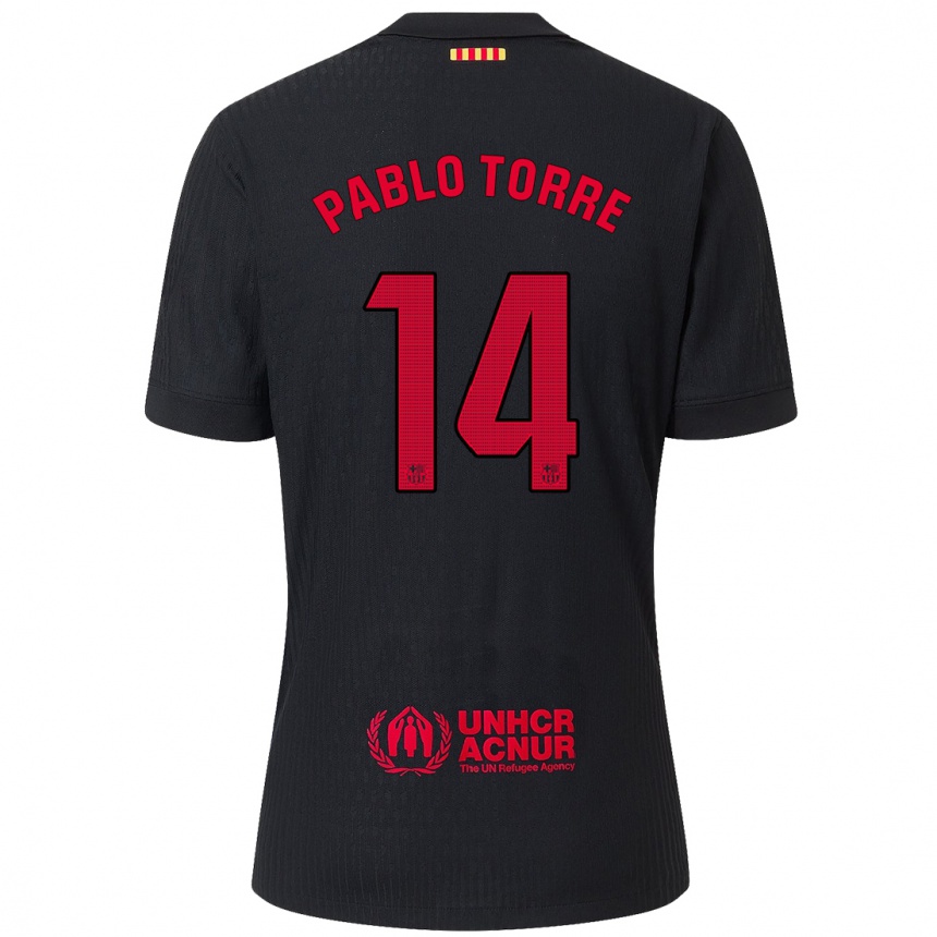 Hombre Fútbol Camiseta Pablo Torre #14 Negro Rojo 2ª Equipación 2024/25 Perú