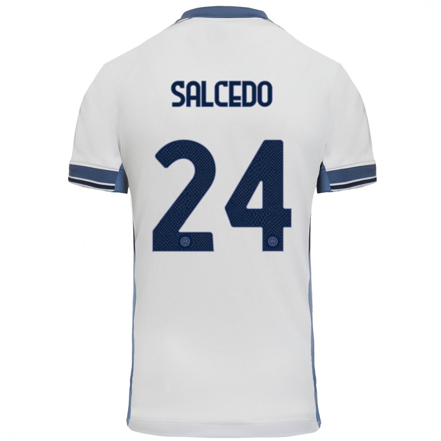 Hombre Fútbol Camiseta Eddie Salcedo #24 Blanco Gris 2ª Equipación 2024/25 Perú