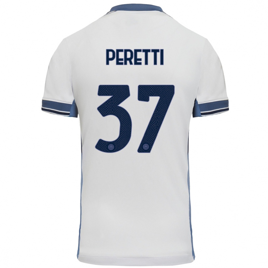 Hombre Fútbol Camiseta Lorenzo Peretti #37 Blanco Gris 2ª Equipación 2024/25 Perú