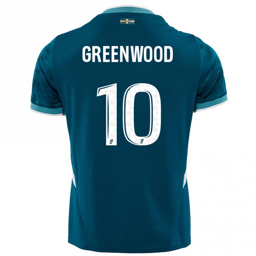 Hombre Fútbol Camiseta Mason Greenwood #10 Azul Turquesa 2ª Equipación 2024/25 Perú